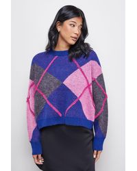 Warehouse - Oversized Argyle Jumper - Lyst