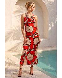 Roman - Floral Print Satin Bias Cut Bodycon Dress - Lyst