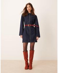 ASOS - Denim Zip Down Mini Dress - Lyst