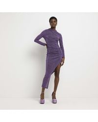 River Island - Bodycon Midi Dress Sparkly Ruched Nylon - Lyst