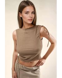 Hiccup - Textured Boat Neck Crop Top With Drape Detail - Lyst