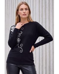 Roman - Sequin Floral Batwing Knit Jumper - Lyst