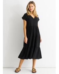 Gini London - V Neck Pocket Smock Midi Dress - Lyst
