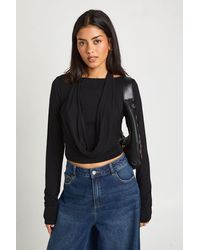 Boohoo - Halterneck Cowl Double Layer Long Sleeve Top - Lyst