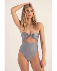 Nasty Gal - Metallic Rib Bandeau Swirl Trim Swimsuit - Lyst