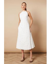 Oasis - Floral Lace High Neck Midi Dress - Lyst
