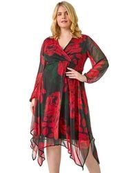 Roman - Curve Floral Print Wrap Stretch Midi Dress - Lyst