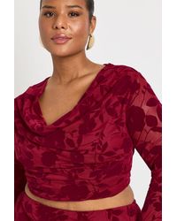Boohoo - Plus Devore Cowl Neck Long Sleeve Top - Lyst
