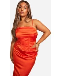 Boohoo - Plus Drape Front Satin Corset Top - Lyst