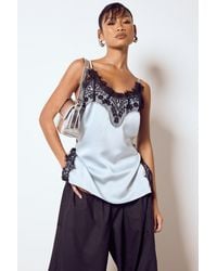 Boohoo - Lace Side Split Satin Cami Top - Lyst