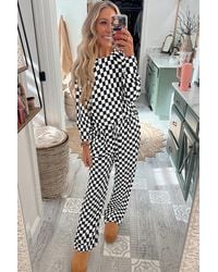 Azura Exchange - Weiß Kariertes Langarm-Oberteil Und Hosen Lounge-Set - Lyst