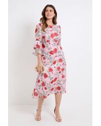 Wallis - Floral Burn Out Ruffle Sleeve Midi Dress - Lyst