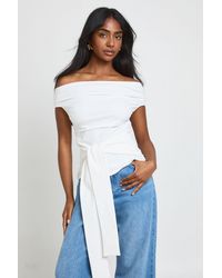 Boohoo - Tie Waist Of The Shoulder Top - Lyst