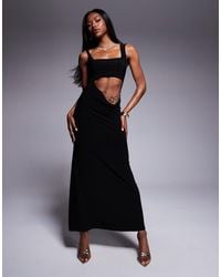 ASOS - Square Neck Maxi Dress With 90's Waist Chain Detail And Cowl Cut Out - Lyst
