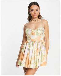 ASOS - Cotton Structured Prom Mini Dress With Corset Detail - Lyst