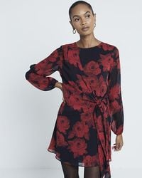 River Island - Mini Dress Floral Tie Front - Lyst
