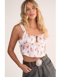 Nasty Gal - Satin Floral Polka Dot Button Through Tie Front Corset Top - Lyst