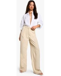 Boohoo - Tall Linen Look Essential Wide Leg Trouser - Lyst