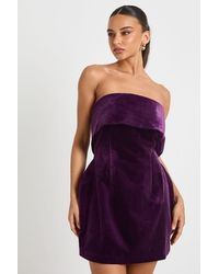 Boohoo - Velvet Bardot Crepe Dress - Lyst
