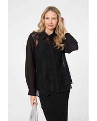 Izabel London - Floral Lace Semi Sheer Long Sleeve Shirt - Lyst