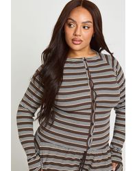 Boohoo - Plus Stripe Button Down Long Sleeve Top - Lyst