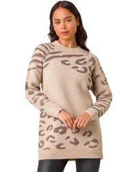 Roman - Petite Animal Print Longline Stretch Jumper - Lyst