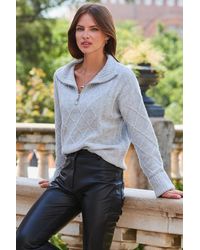 Sosandar - Light Half Zip Cable Knit Jumper - Lyst