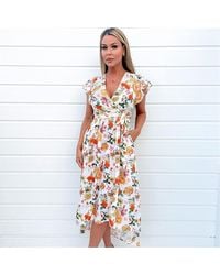 AX Paris - Print Short Sleeve Belted Wrap Midi Dress - Lyst