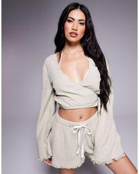 ASOS - Callie Cheesecloth Frayed Wrap Front Beach Shirt - Lyst
