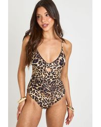Boohoo - Print Tummy Control Plunge Key Hole Swimsuit - Lyst