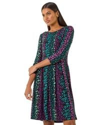 Roman - Animal Print Panel Stretch Dress - Lyst