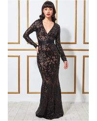 Goddiva - Embroidered Sequin & Mesh Maxi Dress - Lyst