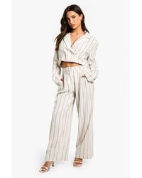 Boohoo - Petite Stripe Linen Look Wide Leg Trouser - Lyst