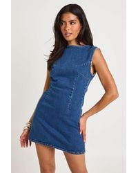 Boohoo - Petite Basic Denim Shift Dress - Lyst