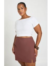 Boohoo - Plus Linen Look Split Front Mini Skirt - Lyst