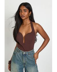 Boohoo - Bengaline Halterneck Cut Out Corset Top - Lyst