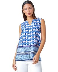 Roman - Longline Border Print V-Neck Blouse - Lyst