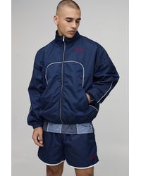 BoohooMAN - Boxy Shell Seam Embroidered Funnel Dual Zip Short Tracksuit - Lyst