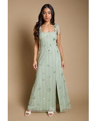 Oasis - Petite 3D Floral Linear Beadwork Tie Shoulder Dress - Lyst