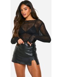 Boohoo - Pu Split Hem Skort - Lyst