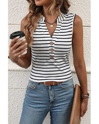 Azura Exchange - Striped V Neck Buttoned Tank Top - Lyst