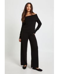Boohoo - Chunky Knitted Bardot Jumper And Straight Leg Trouser Co-Ord - Lyst