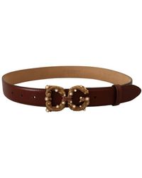 Dolce & Gabbana - Vintage-brass Logo Buckle Leather Belt With Enameled Scroll And Artificial Pearls - Lyst