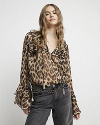River Island - Blouse Leopard Print Frill - Lyst