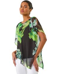 Roman - Floral Print Asymmetric Overlay Top - Lyst
