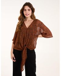 Blue Vanilla - Tie Front V Neck Blouse - Lyst