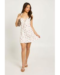Boohoo - Floral Halterneck Ruched Bust Mini Dress - Lyst