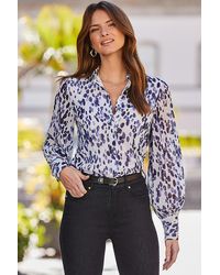 Sosandar - Spot Print Blouson Sleeve Shirt Denim - Lyst