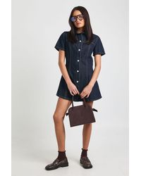 Boohoo - Short Sleeve Cinched Waist Denim Dress - Lyst