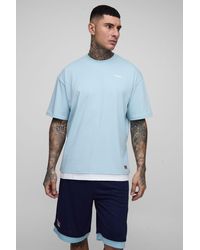 BoohooMAN - Tall Oversized Official Faux Layer Hem T-Shirt & Airtex Basketball Short Set - Lyst